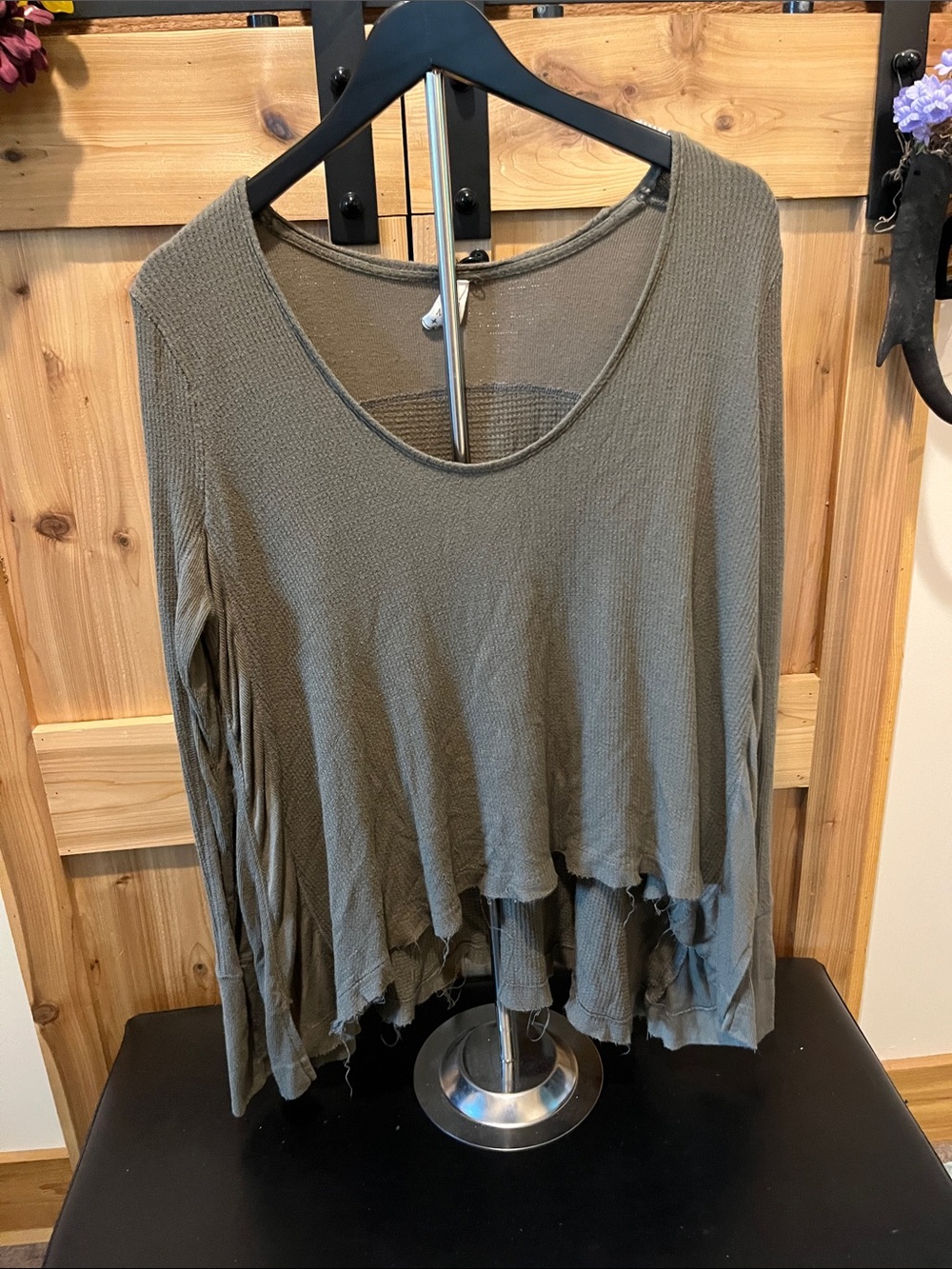 M&M'S Olive Green Long Sleeve Scoop Neck Waffle Knit Top